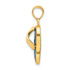 14K Gold Flip Flop Pendant with Blue Opal Accent, Polished Finish
