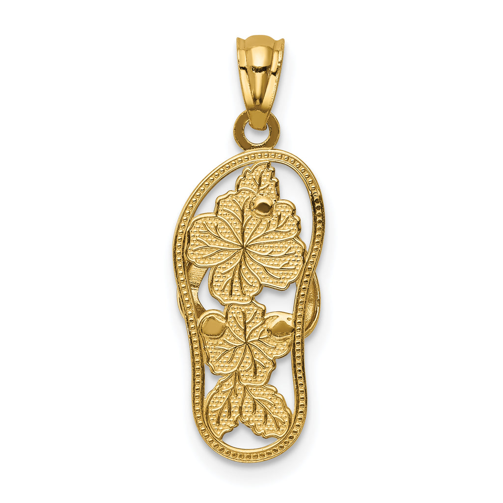 14K Gold and Rhodium Floral Flip Flop Pendant with Polished Finish
