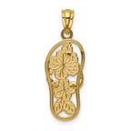 14K Gold and Rhodium Floral Flip Flop Pendant with Polished Finish