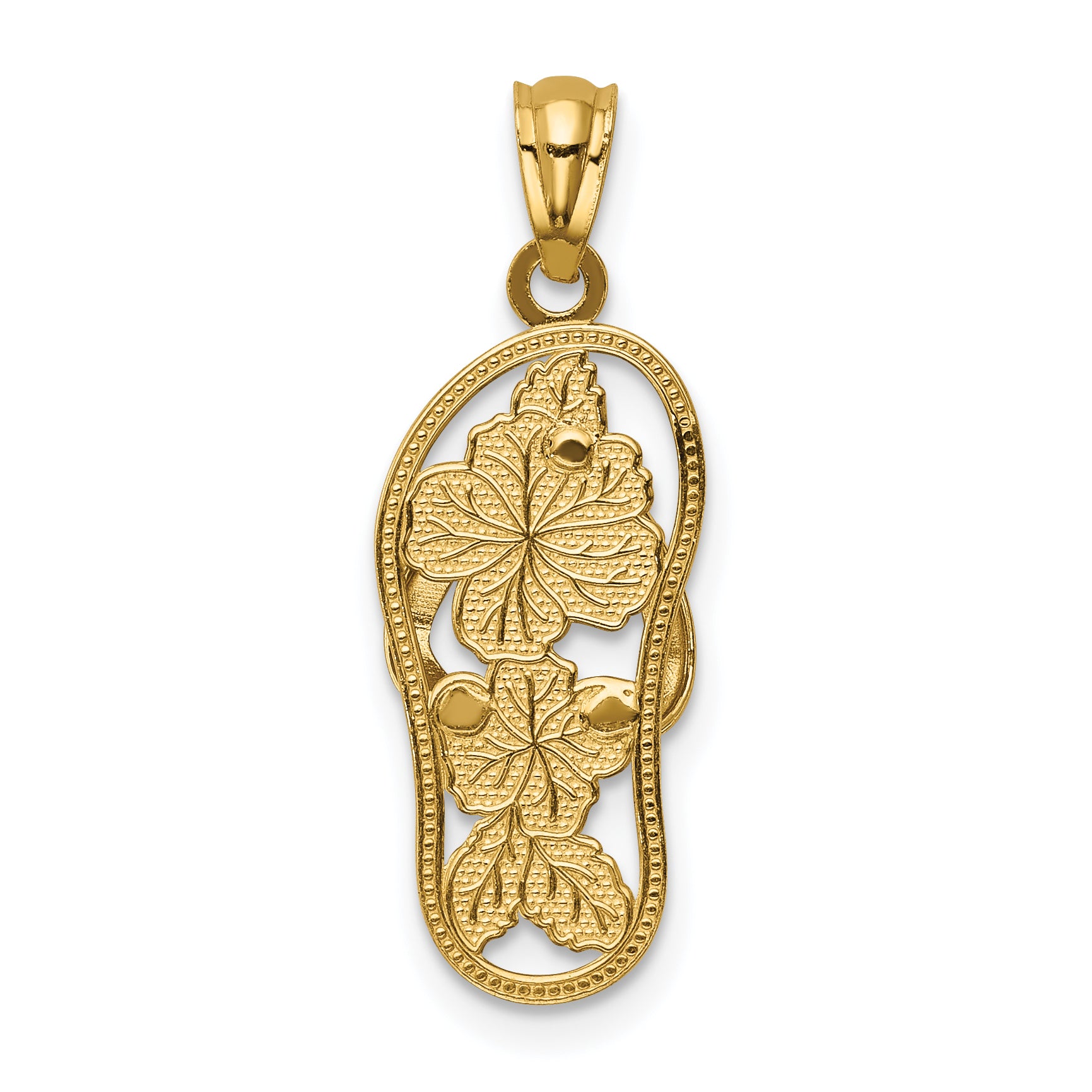 14K Gold and Rhodium Floral Flip Flop Pendant with Polished Finish