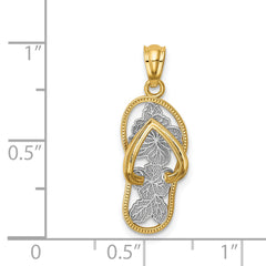 14K Gold and Rhodium Floral Flip Flop Pendant with Polished Finish