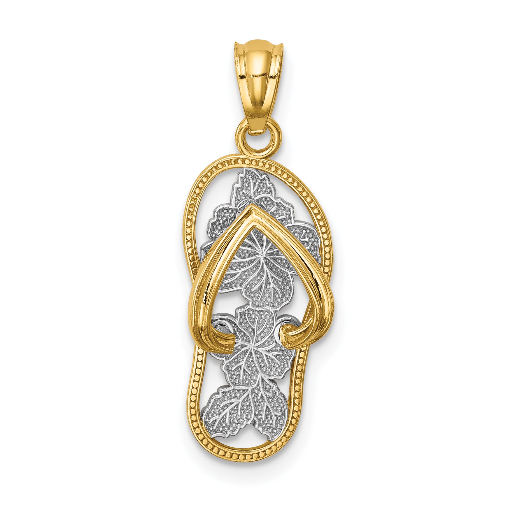 14k w/Rhodium Polished Floral Flip Flop Pendant Main image