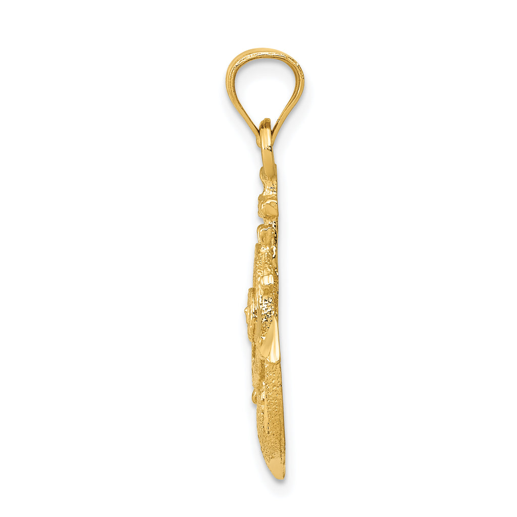 14K Gold Satin Diamond-Cut Anchor Pendant for Men Solid and Elegant