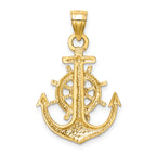 14K Gold Satin Diamond-Cut Anchor Pendant for Men Solid and Elegant