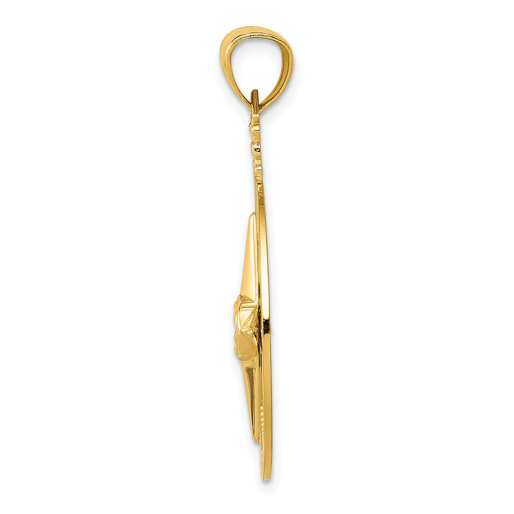 14K Gold Men's Diamond-Cut Polished Compass Pendant Sophisticated & Solid