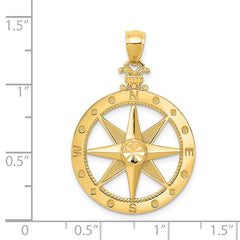 14K Gold Men's Diamond-Cut Polished Compass Pendant Sophisticated & Solid
