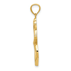 14K Gold Polished Anchor Pendant with Rope  Textured, Men's