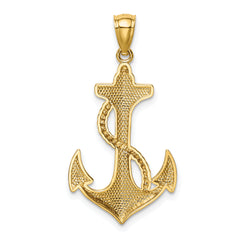 14K Gold Polished Anchor Pendant with Rope  Textured, Men's
