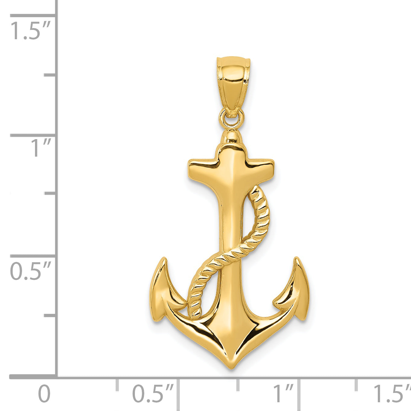 14K Gold Polished Anchor Pendant with Rope  Textured, Men's