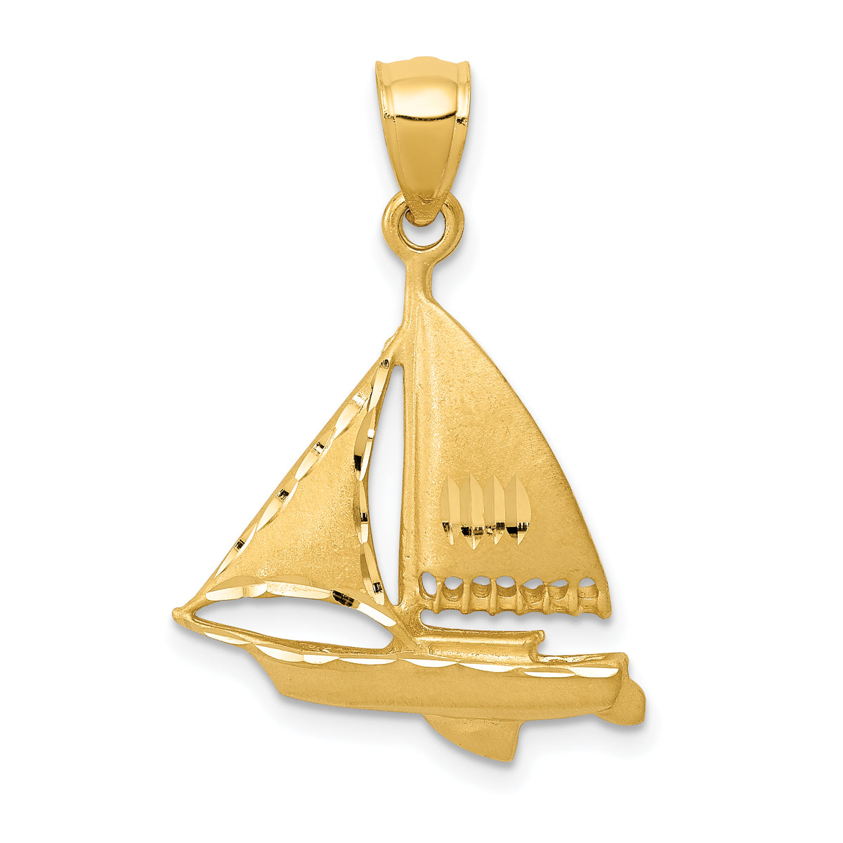 14K Satin Diamond-cut Sailboat Pendant