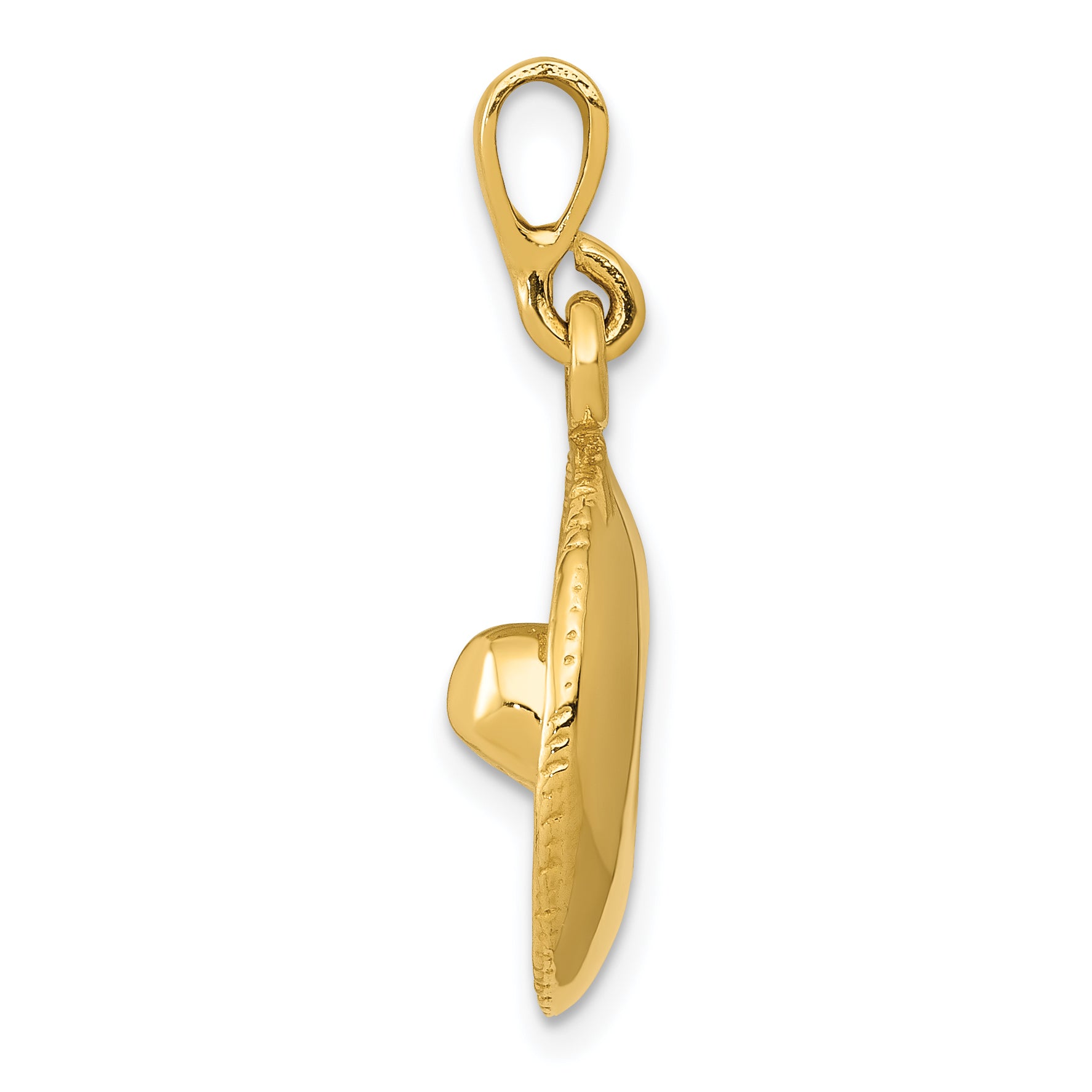 14K Gold 3D Sombrero Pendant for Men  Polished & Textured