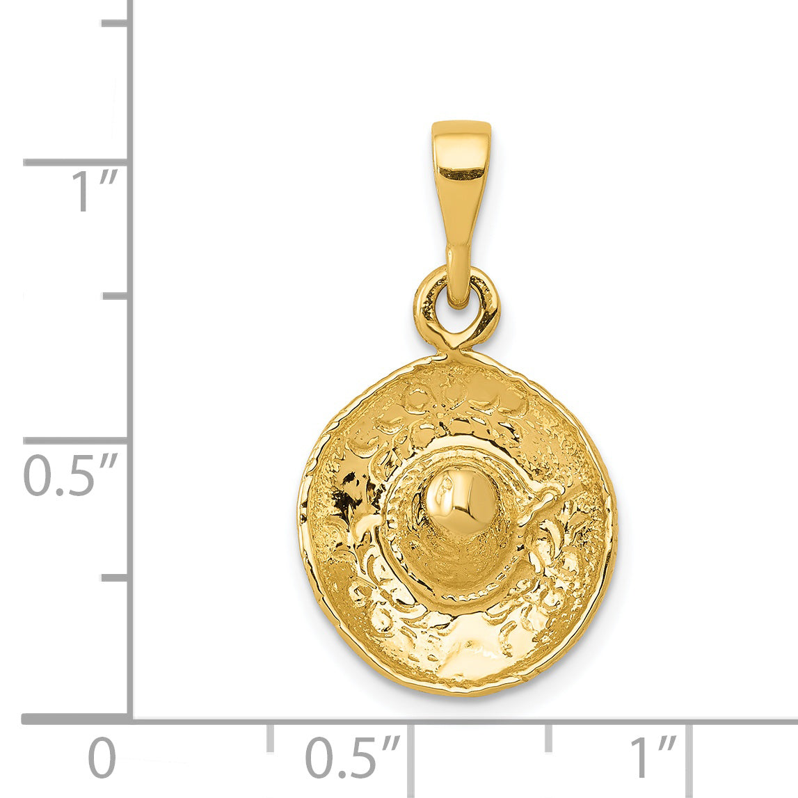 14K Gold 3D Sombrero Pendant for Men  Polished & Textured