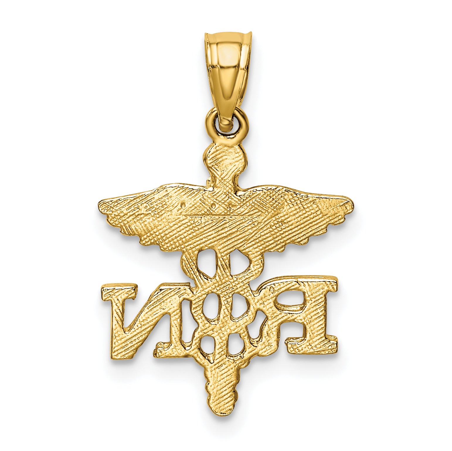14K Gold Diamond-Cut RN Pendant with Polished Finish for Healthcare