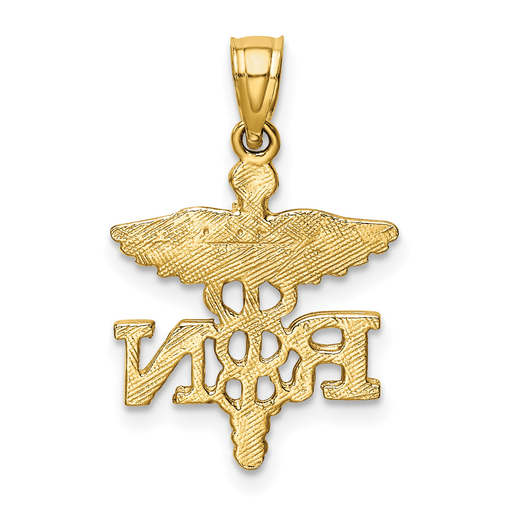 14K Gold Diamond-Cut RN Pendant with Polished Finish for Healthcare