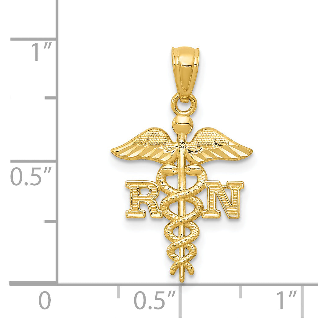14K Gold Diamond-Cut RN Nurse Pendant with Polished Finish