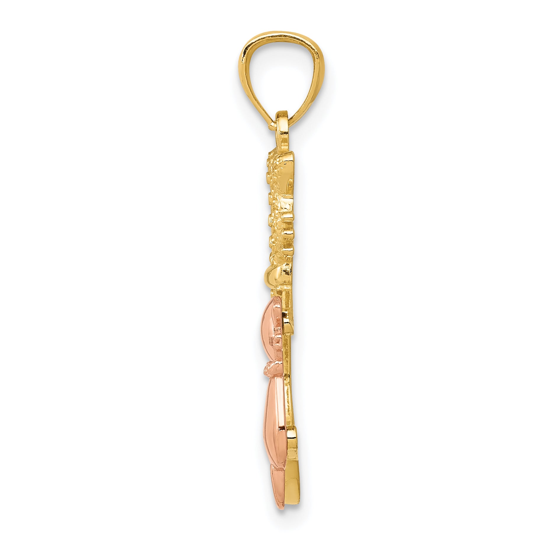 14k Yellow and Rose Gold Two-Tone Diamond-Cut Cat Pendant  Polished, Elegant Design