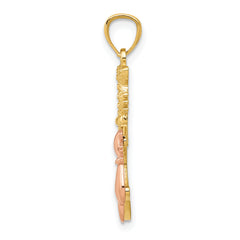 14k Yellow and Rose Gold Two-Tone Diamond-Cut Cat Pendant  Polished, Elegant Design