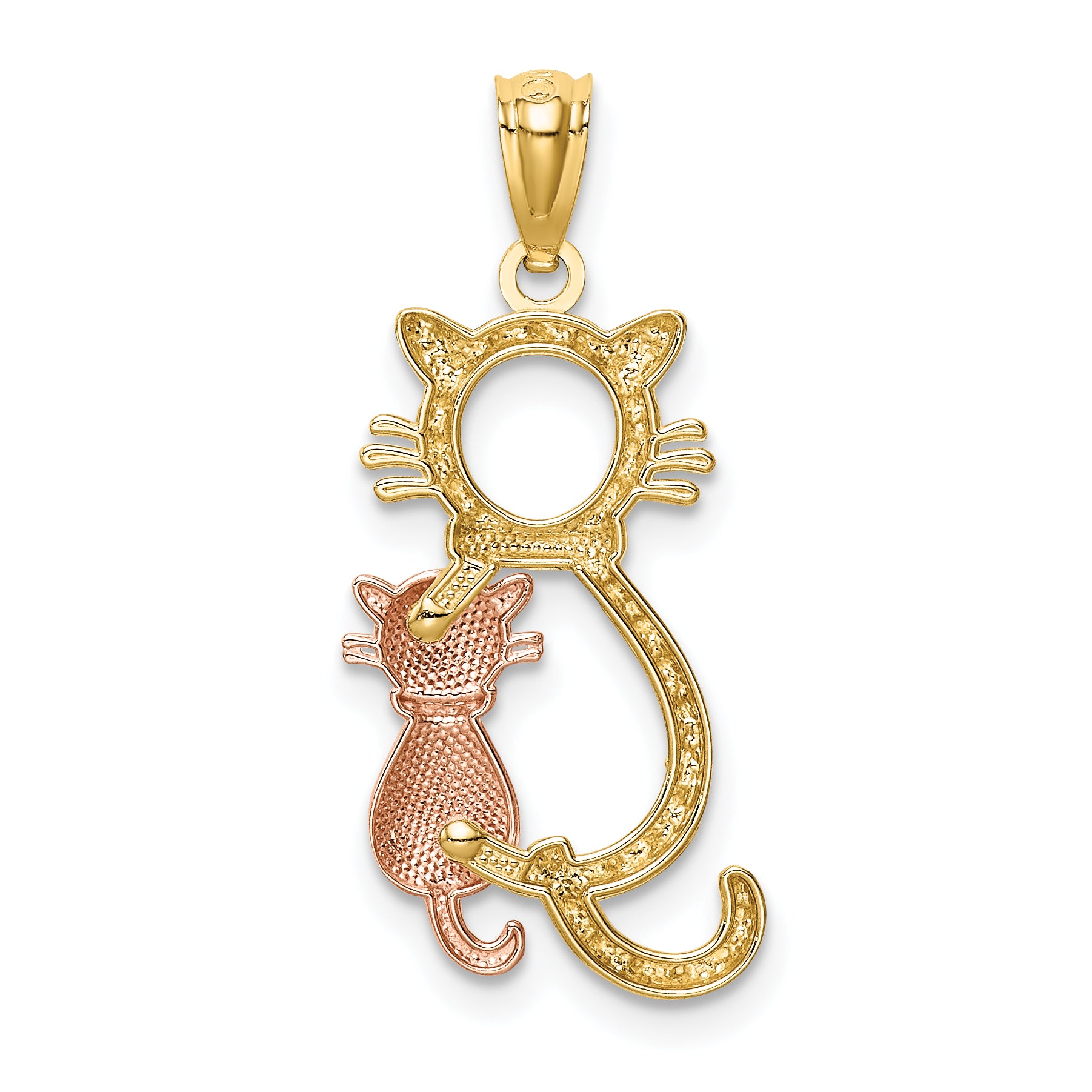 14k Yellow and Rose Gold Two-Tone Diamond-Cut Cat Pendant  Polished, Elegant Design