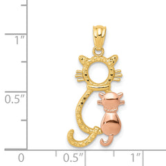 14k Yellow and Rose Gold Two-Tone Diamond-Cut Cat Pendant  Polished, Elegant Design