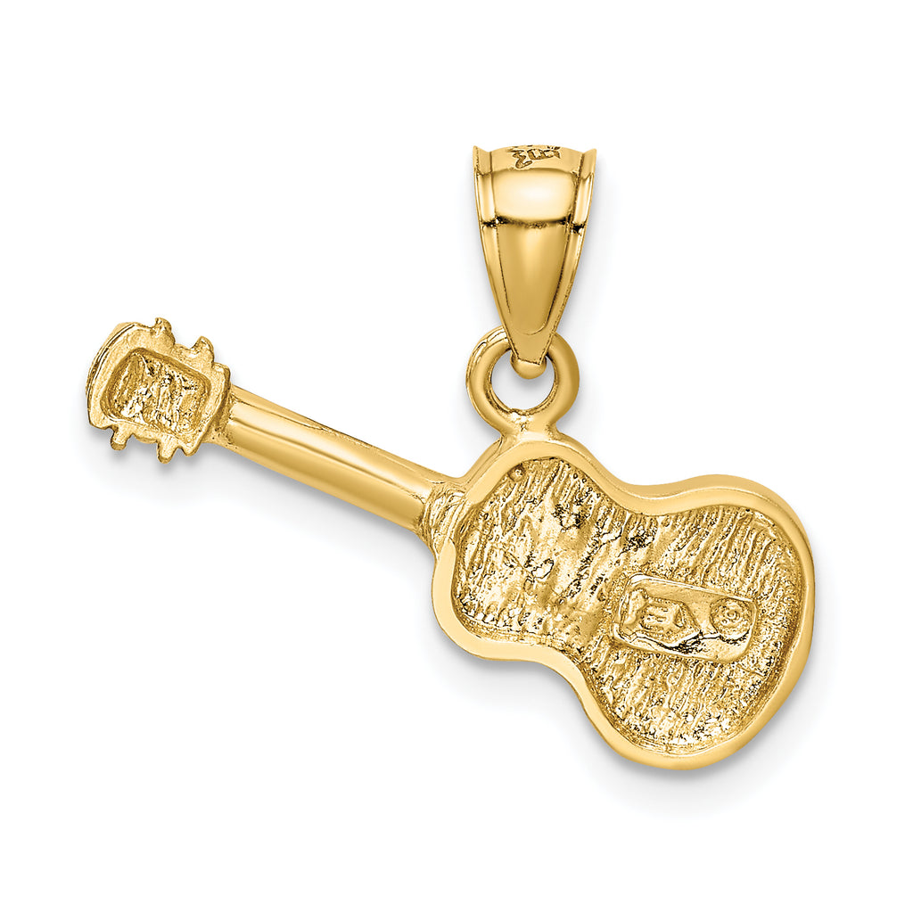 14K Gold Satin Diamond-Cut Acoustic Guitar Pendant for Men by Sophia Jewelers