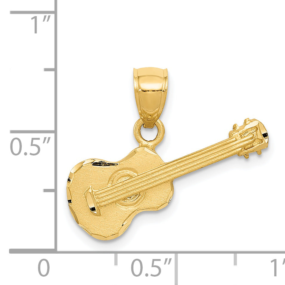 14K Gold Satin Diamond-Cut Acoustic Guitar Pendant for Men by Sophia Jewelers