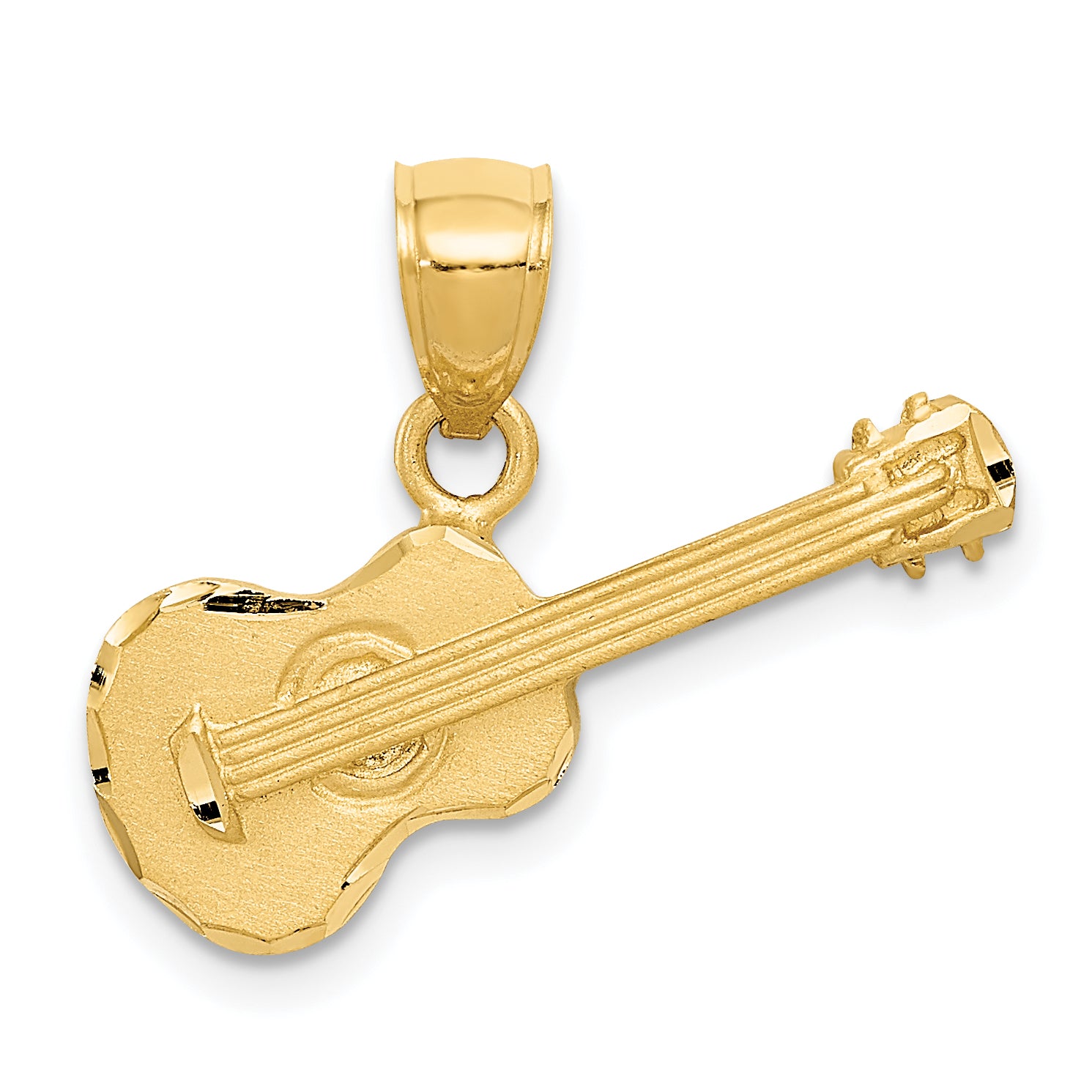 14k Satin Diamond-cut Acoustic Guitar Pendant Main image
