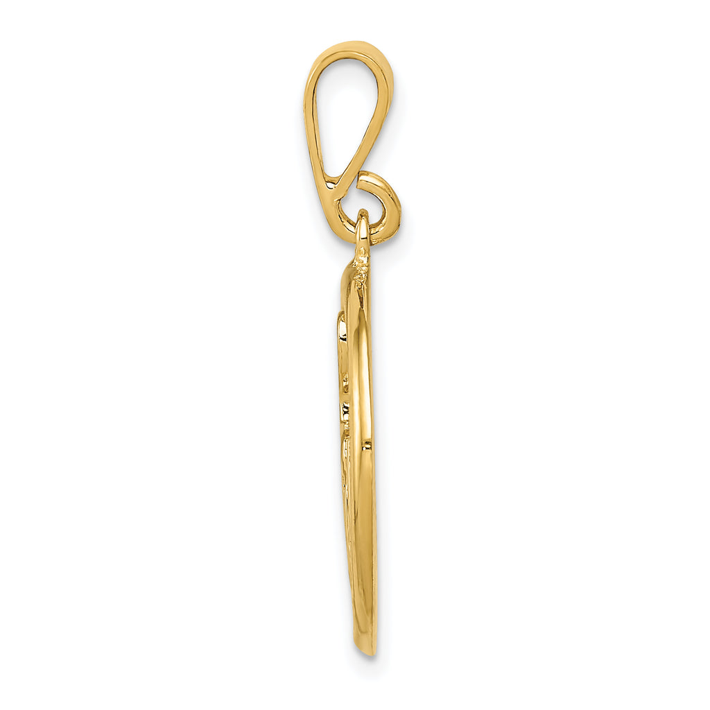 14K Gold Polished Musical Notes Pendant with Textured Solid Design