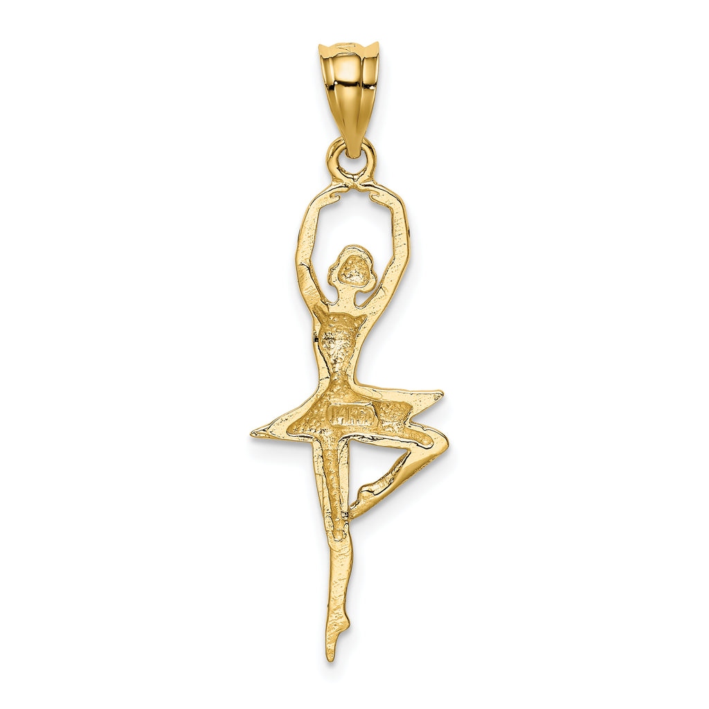 14K Gold Polished Ballerina Pendant with Textured Detailing  Elegant and Solid Design