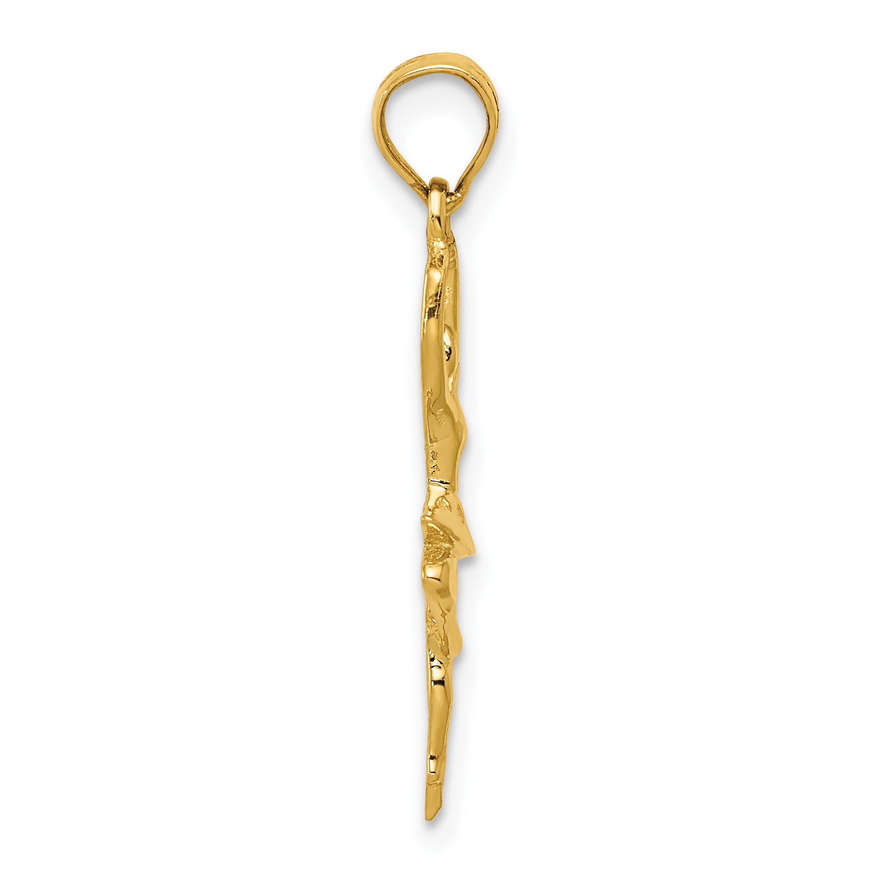 14K Gold Polished Ballerina Pendant with Textured Detail