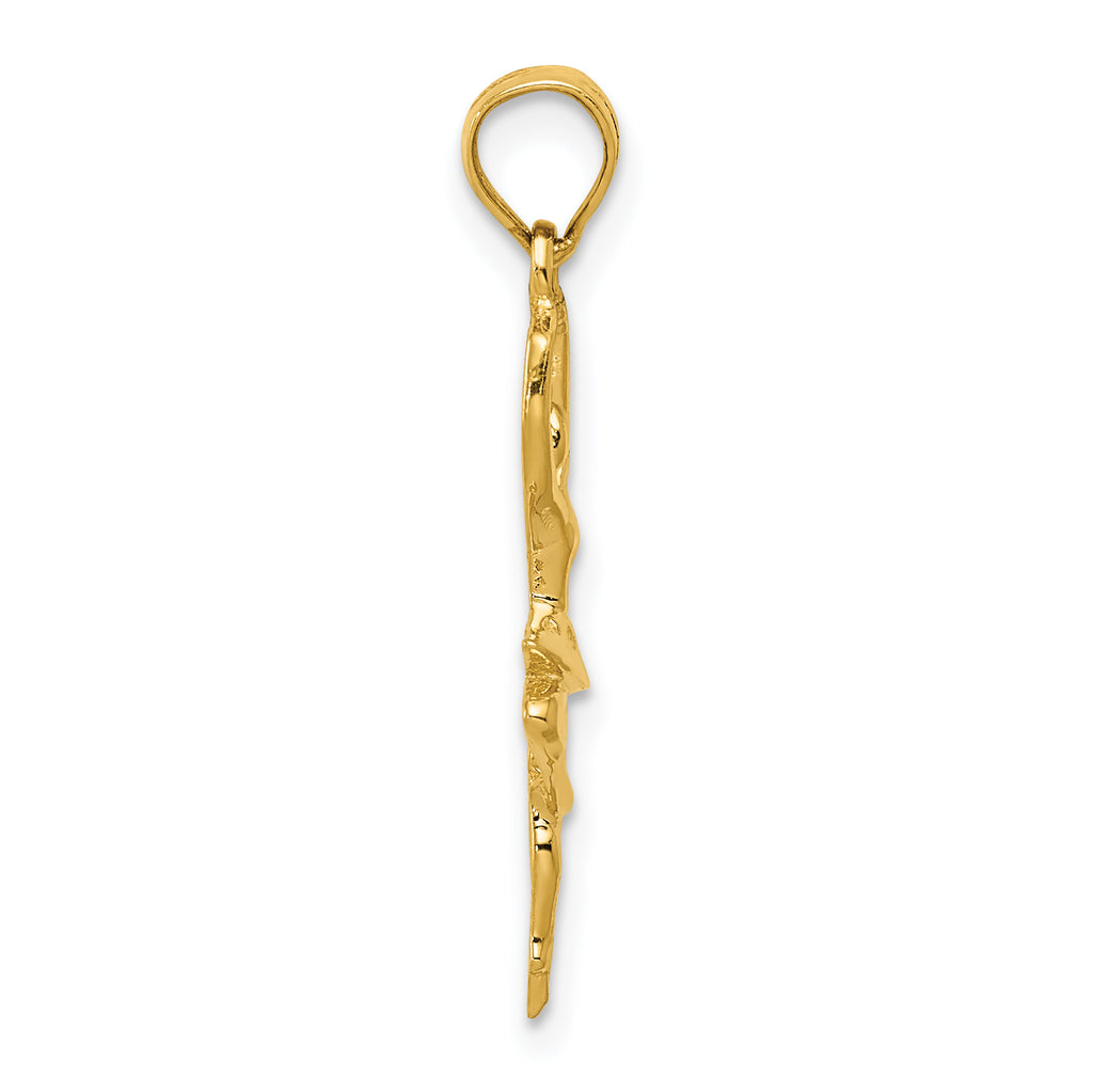 14K Gold Polished Ballerina Pendant with Textured Detail