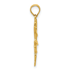 14K Gold Polished Ballerina Pendant with Textured Detail
