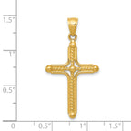 14K Gold Polished Braided Cross Pendant with Flat Back Design