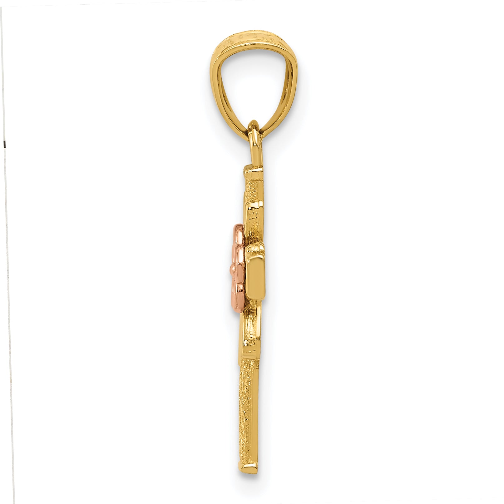14K Two-Tone Gold Cross Pendant with Flower Design and Polished Finish Secondary image