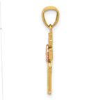14K Two-Tone Gold Cross Pendant with Flower Design and Polished Finish