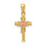14K Two-tone Polished D/C Cross w/Flower Pendant