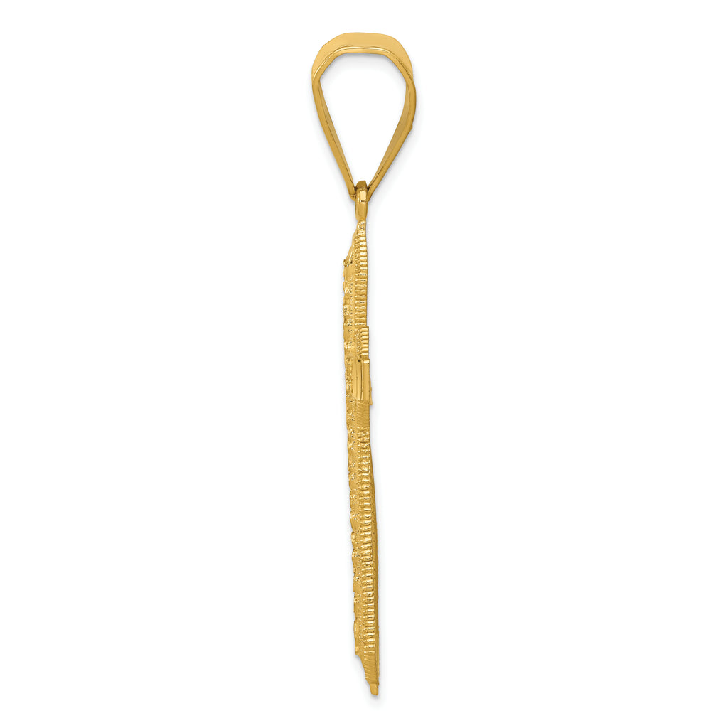 14K Gold Diamond-Cut Cross Pendant with Polished Finish Elegant Design