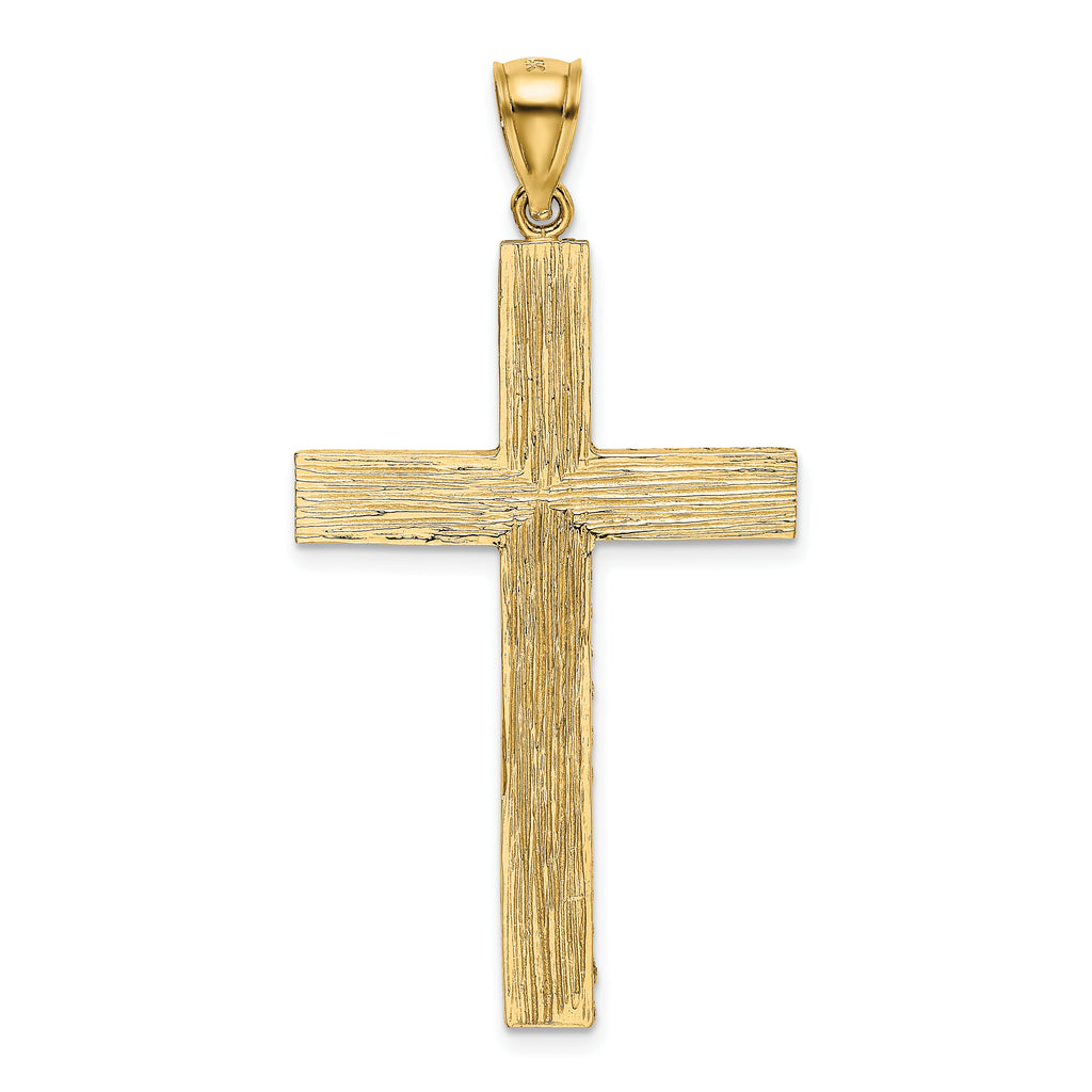 14K Gold Polished Diamond-Cut Latin Cross Pendant  Elegant Textured Design