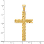 14K Gold Polished Diamond-Cut Latin Cross Pendant  Elegant Textured Design