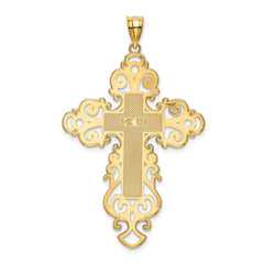 14K Yellow Gold Polished Fancy Cross Pendant with Textured Design