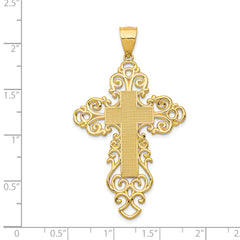 14K Yellow Gold Polished Fancy Cross Pendant with Textured Design