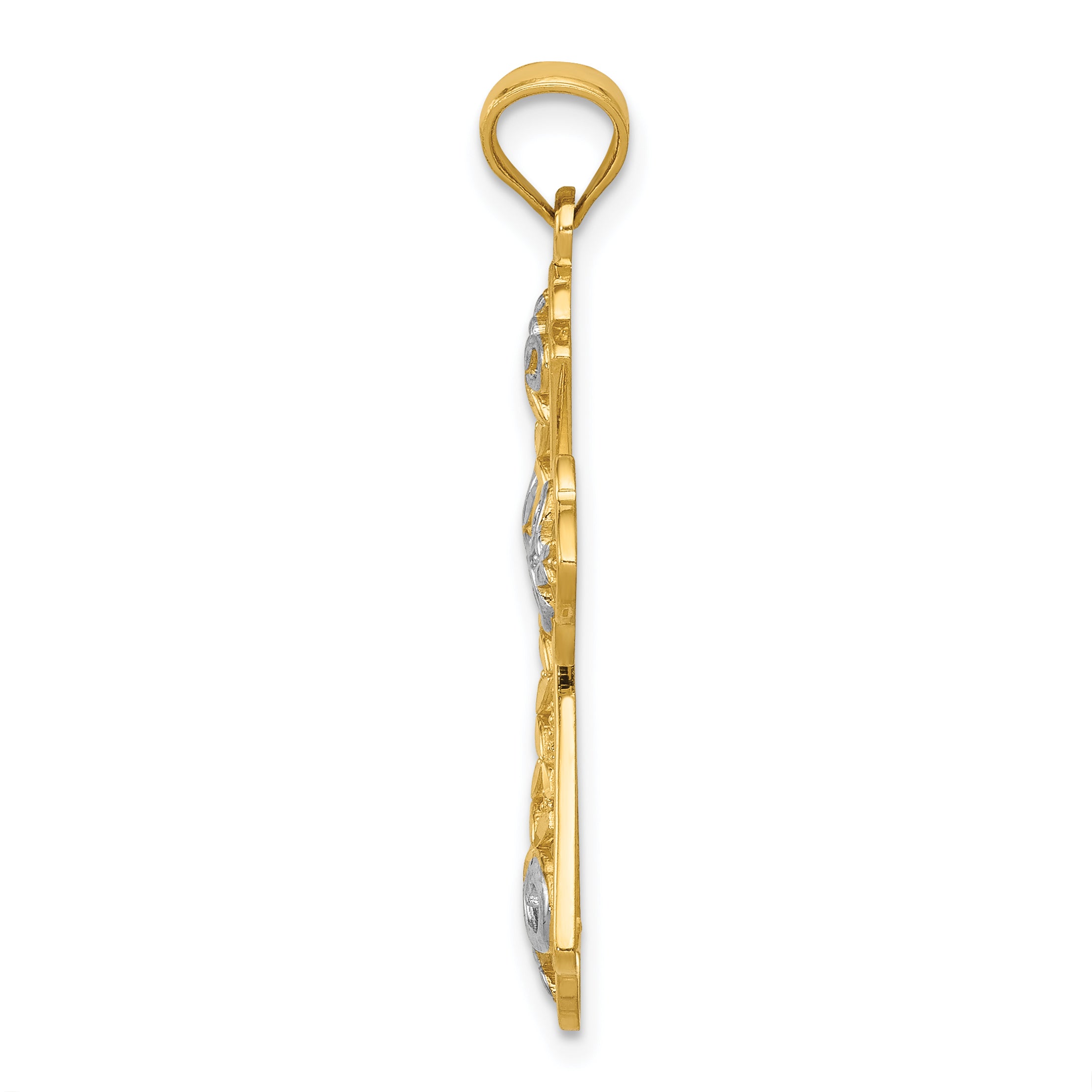 14K Gold Polished Filigree Cross Pendant with Rhodium Accents Secondary image