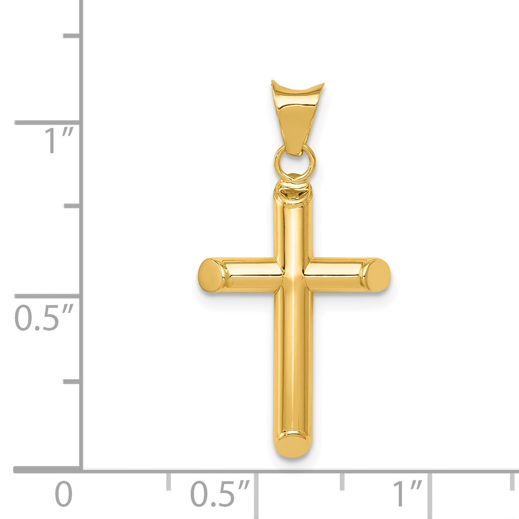14K Gold Polished Tube Cross Pendant with 3D Design  Elegant and Timeless Charm
