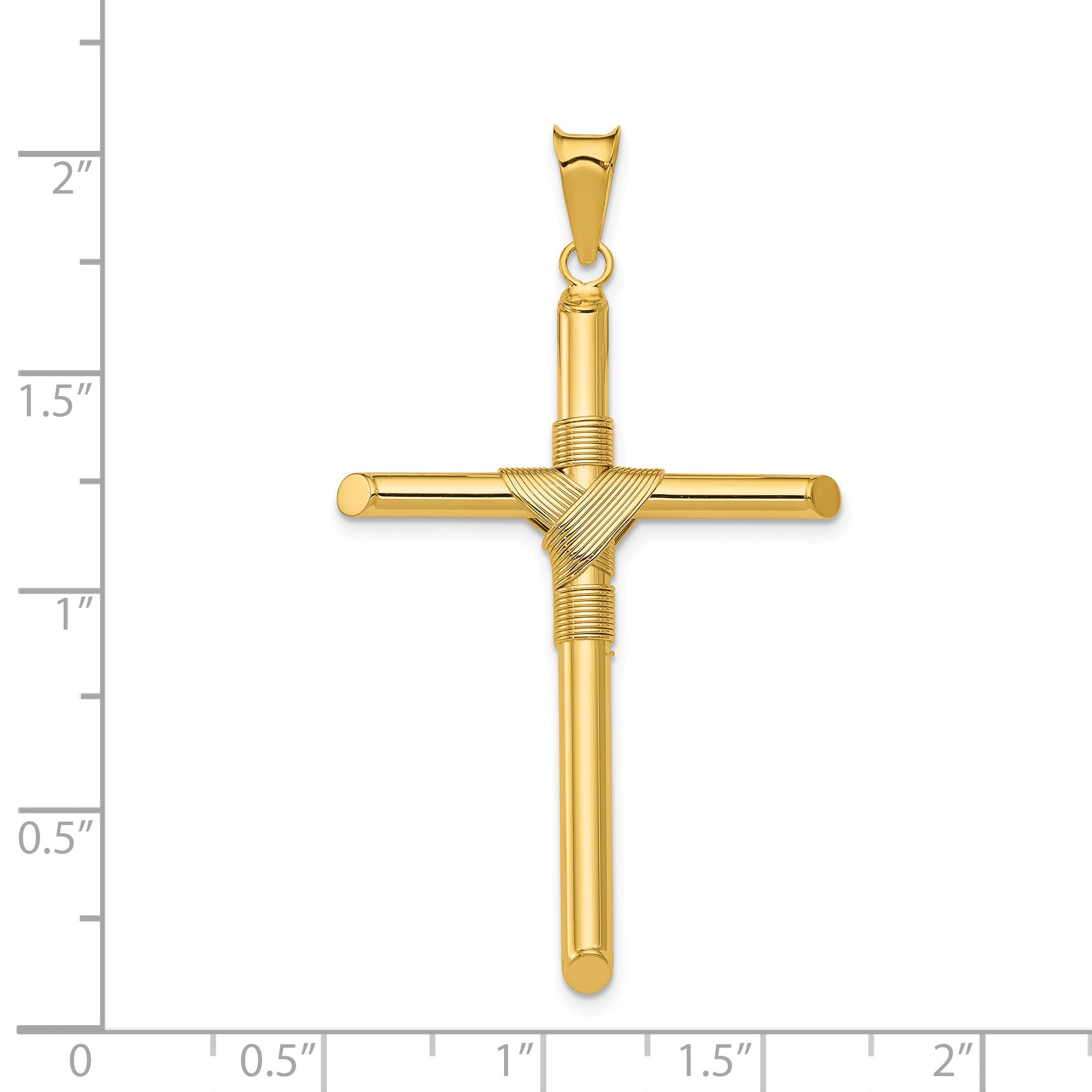 14K Gold Polished Cross Pendant with 3D Center Wrap Design