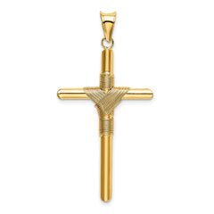 14K Gold Polished Cross Pendant with Center Wrap  Elegant 3D Design