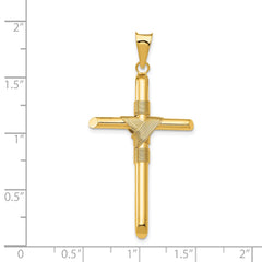 14K Gold Polished Cross Pendant with Center Wrap  Elegant 3D Design
