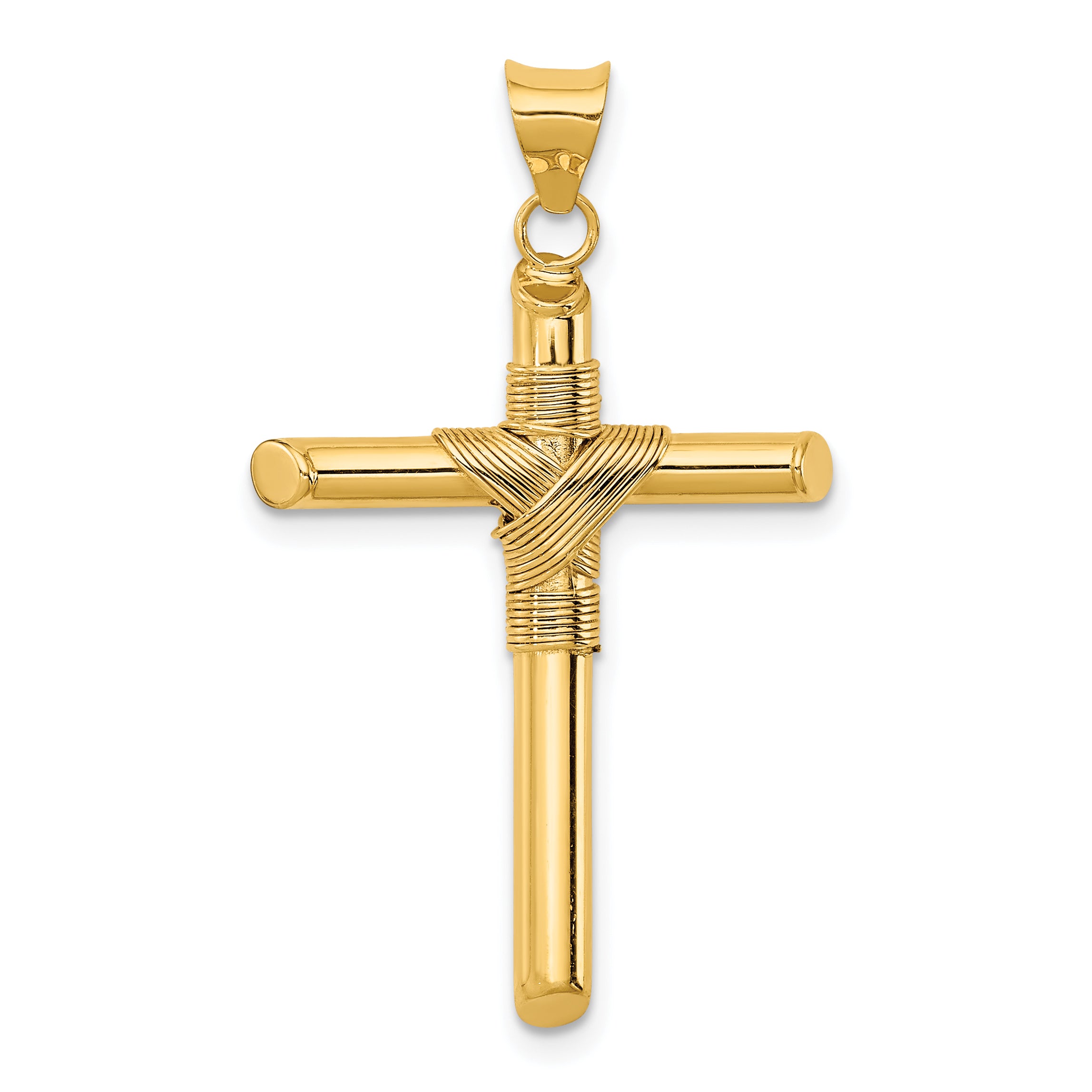 14K Polished w/Center Wrap Tube Cross Pendant Main image