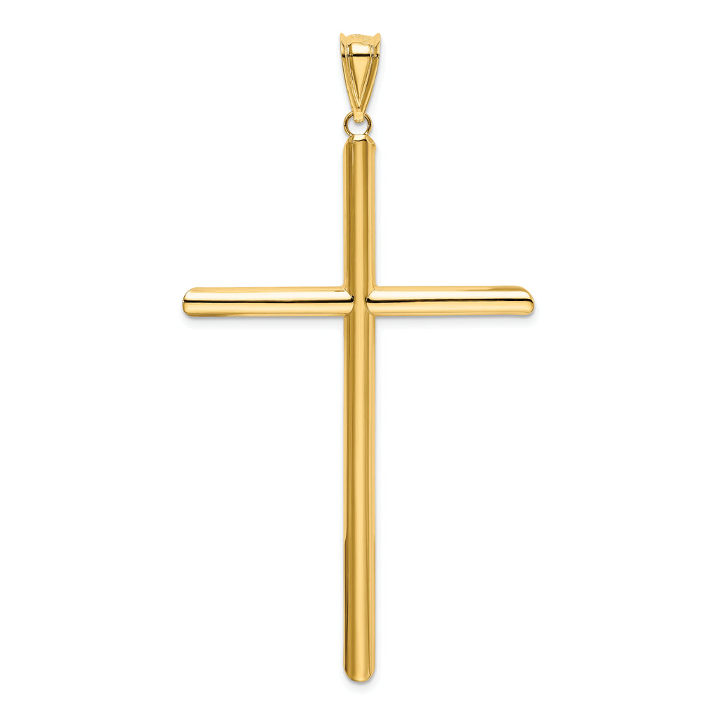 Polished Tube Cross Pendant in 14K Yellow Gold