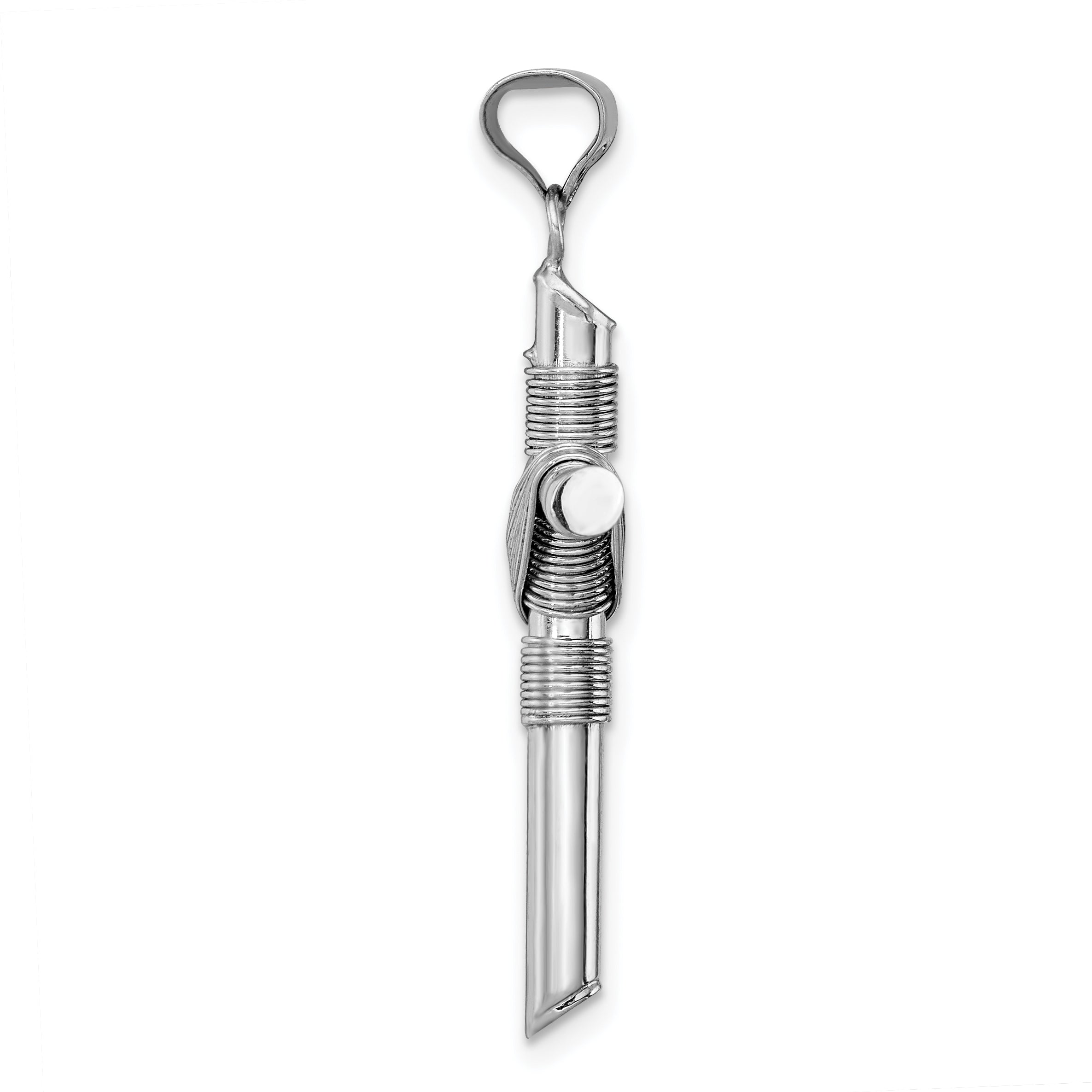 14K White Gold Cross Pendant with Polished 3D Design and Rhodium Finish