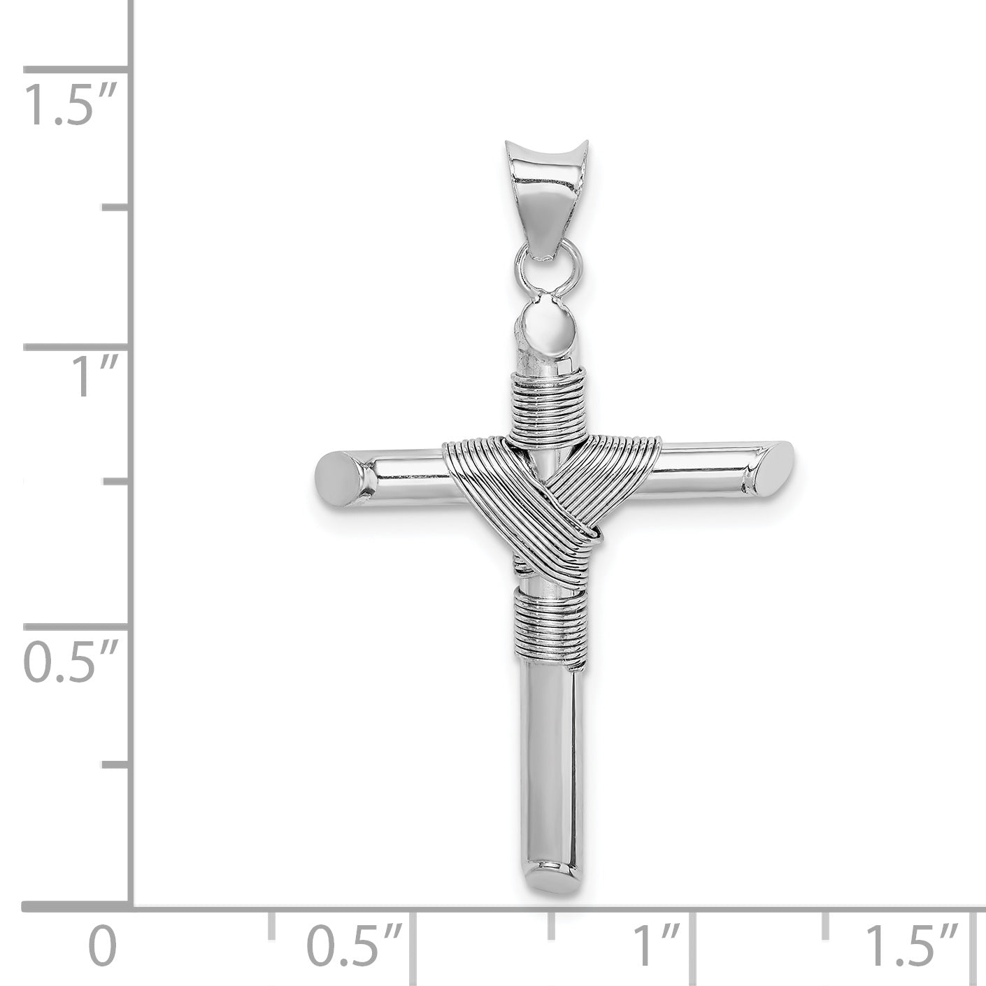 14K White Gold Cross Pendant with Polished 3D Design and Rhodium Finish