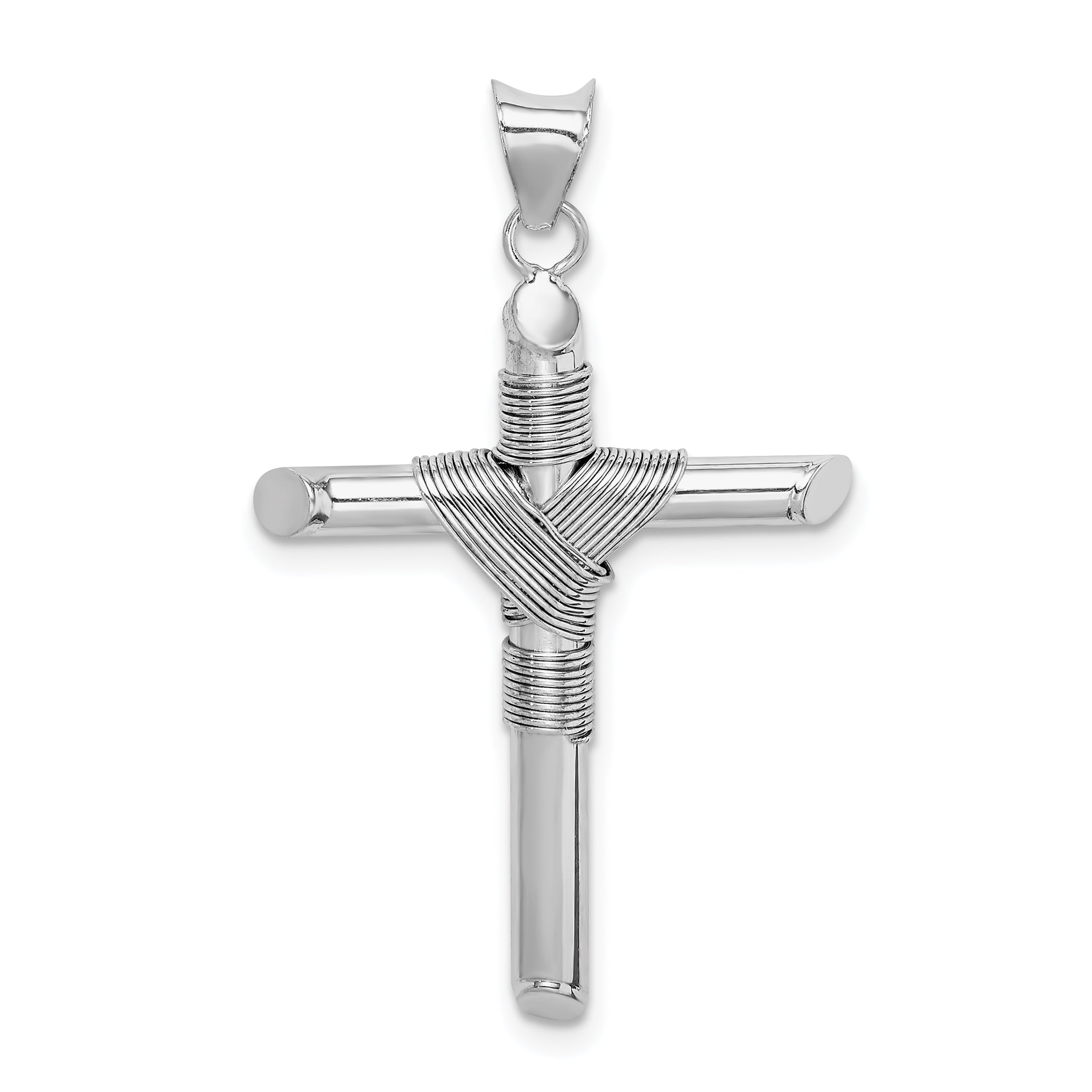 14K White Gold w/Center Wrap Tube Cross Pendant Main image